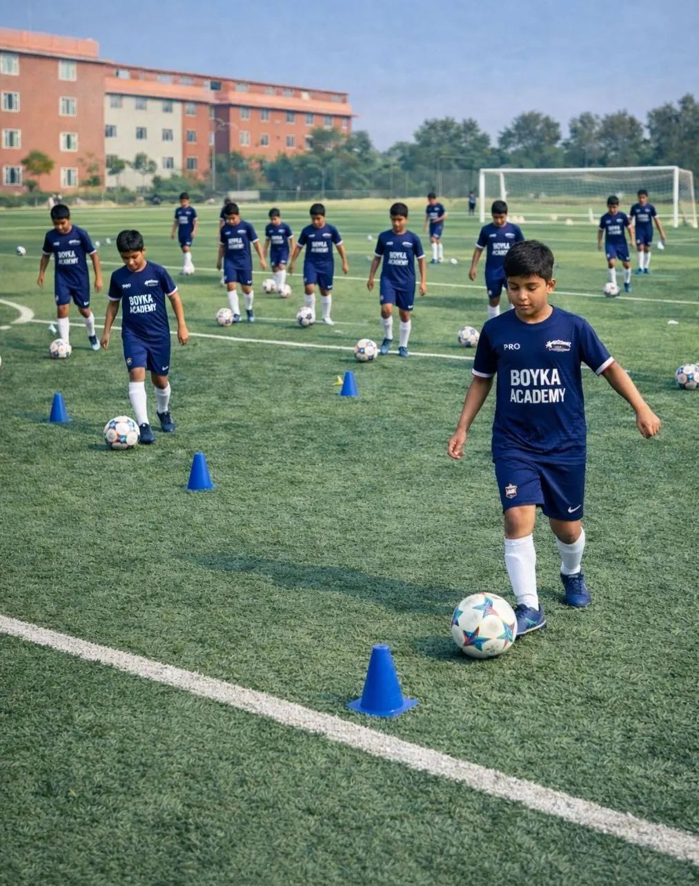 Teenager dribbling football