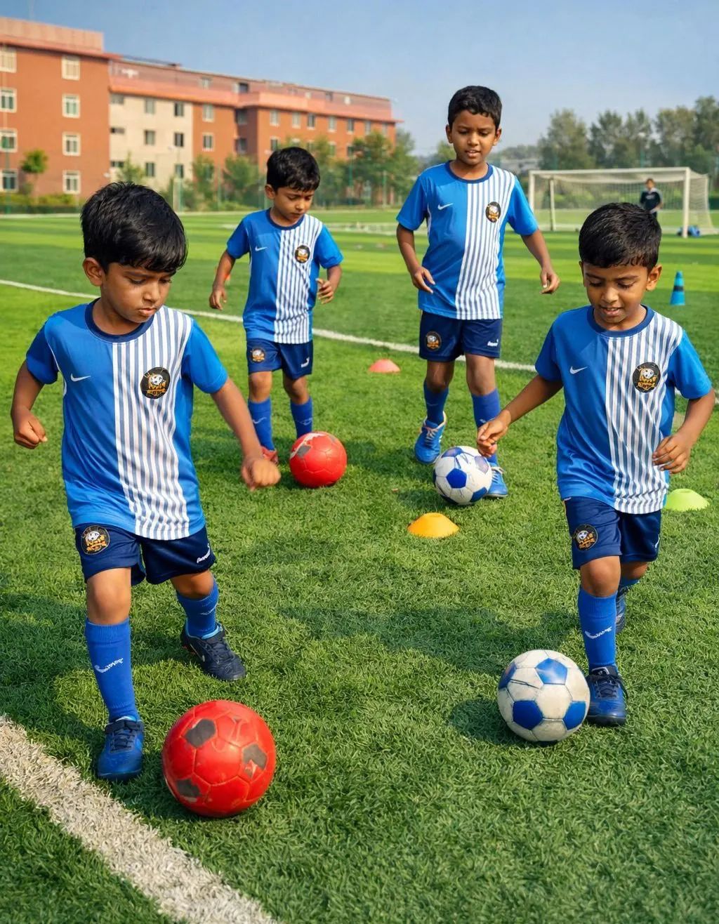 Young kids playing football